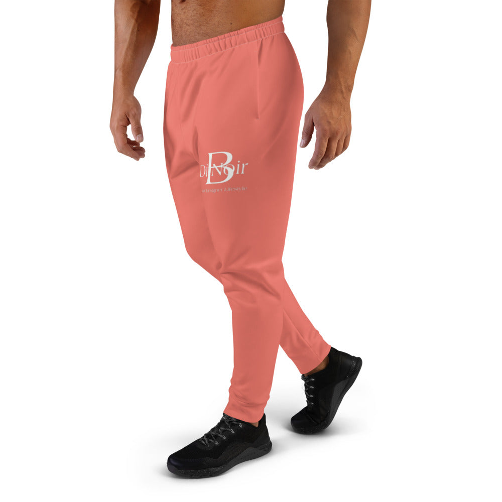 Burnt Coral Pink White Logo-Print Men's Joggers